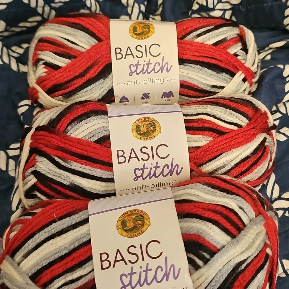 Lion Brand Basic Stitch Yarn - Red, Black, White